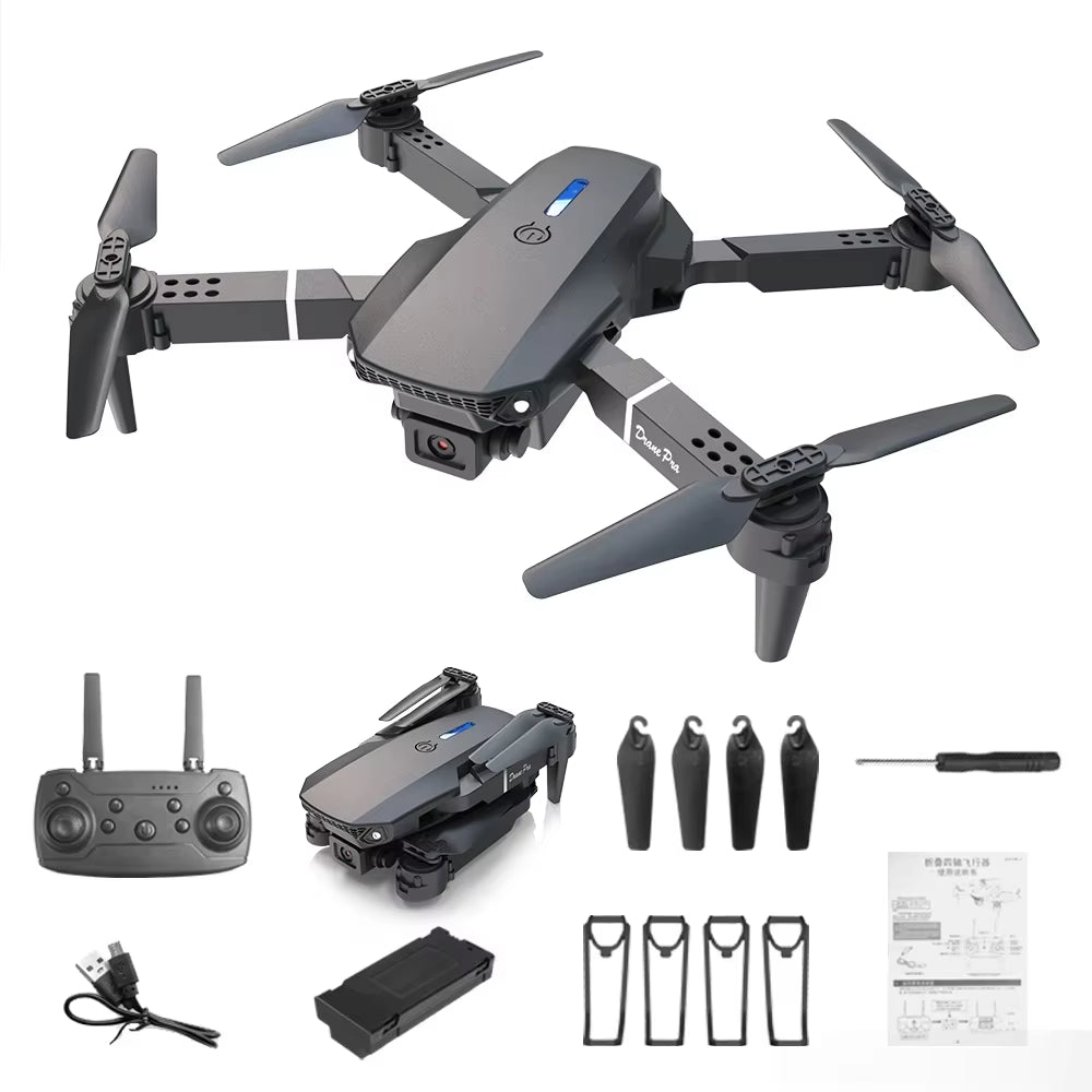 Professional Drone E88 4K Wide-Angle HD Camera Wifi Fpv Height Hold Foldable RC Quadrotor Helicopter Camera-Free Children'S Toys