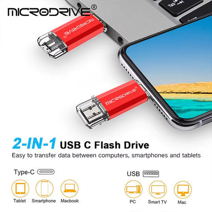 Type C USB Flash Drive OTG 2 in 1 USB 2.0 Micro USB Pen Drive 128GB 64GB 32GB 16GB 8GB 4GB Pendrive Flash Drive